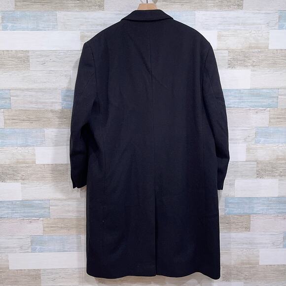 Jos A Bank Wool Flannel Long Overcoat Black Notch Collar Three Button Mens 46R - Picture 4 of 9